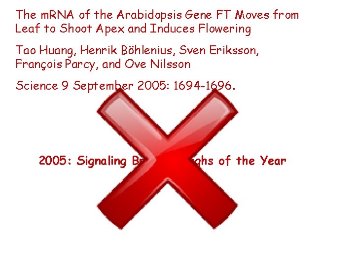 The m. RNA of the Arabidopsis Gene FT Moves from Leaf to Shoot Apex