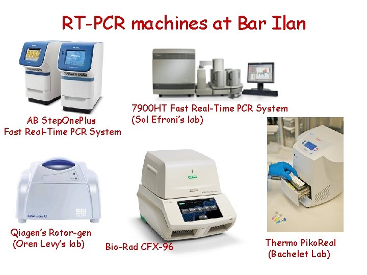 RT-PCR machines at Bar Ilan AB Step. One. Plus Fast Real-Time PCR System 7900