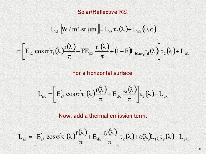Solar/Reflective RS: For a horizontal surface: Now, add a thermal emission term: 90 Solar/Reflective RS: For a horizontal surface: Now, add a thermal emission term: 90