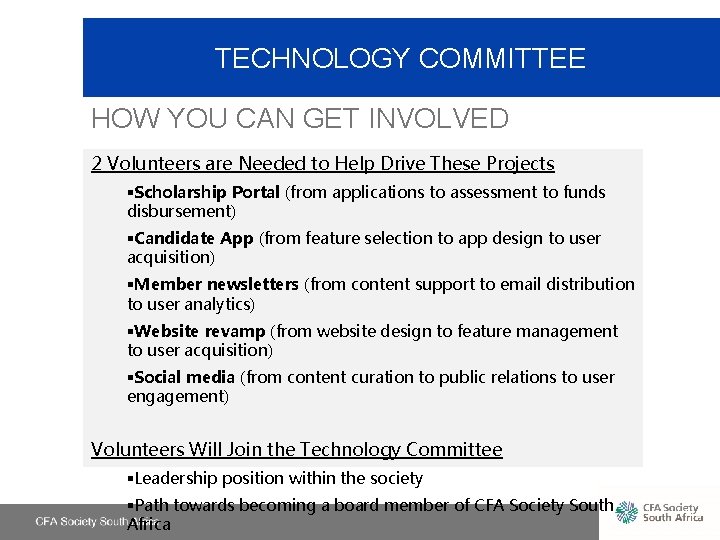 TECHNOLOGY COMMITTEE HOW YOU CAN GET INVOLVED 2 Volunteers are Needed to Help Drive