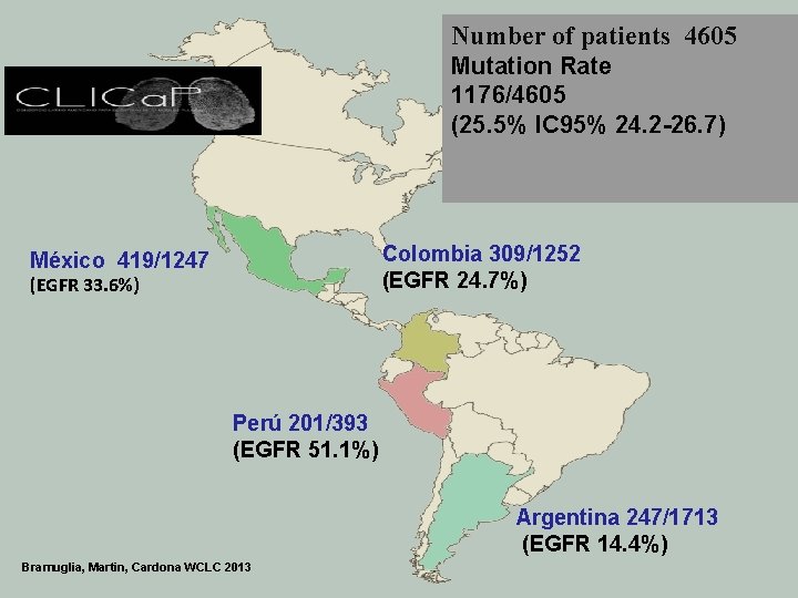 Number of patients 4605 Mutation Rate 1176/4605 (25. 5% IC 95% 24. 2 -26.