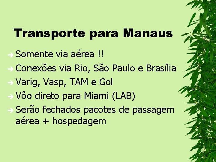 Transporte para Manaus è Somente via aérea !! è Conexões via Rio, São Paulo