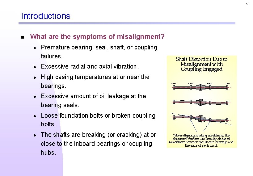 5 Introductions n What are the symptoms of misalignment? l l l Premature bearing,