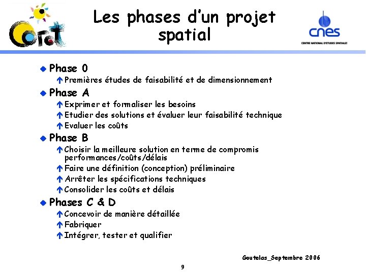 Les phases d’un projet spatial u Phase 0 é Premières études de faisabilité et