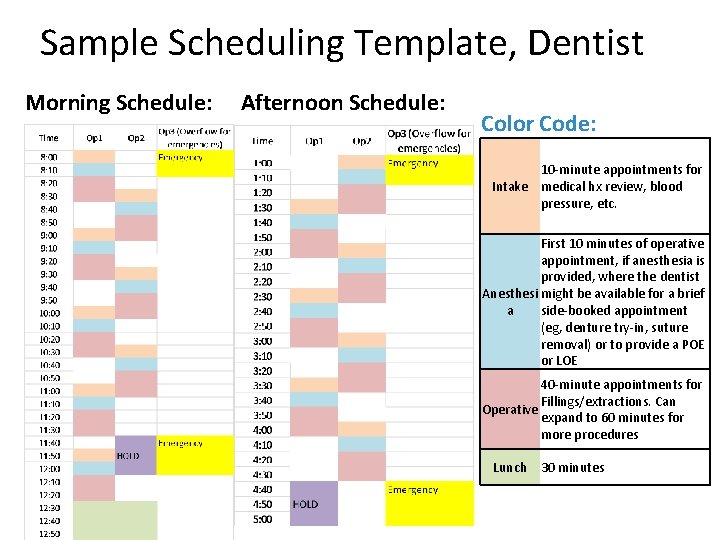 Sample Scheduling Template, Dentist Morning Schedule: Afternoon Schedule: Color Code: 10 -minute appointments for