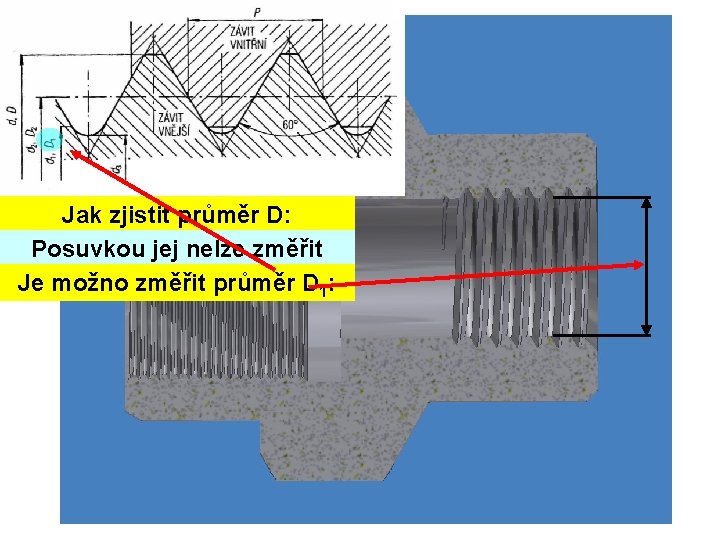 Jak zjistit průměr D: Posuvkou jej nelze změřit Je možno změřit průměr D 1: