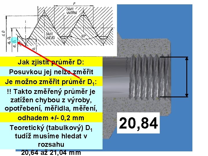 Jak zjistit průměr D: Posuvkou jej nelze změřit Je možno změřit průměr D 1: