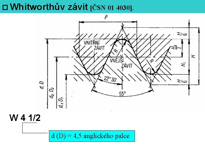  Whitworthův závit [ČSN 01 4030]. W 4 1/2 d (D) = 4, 5