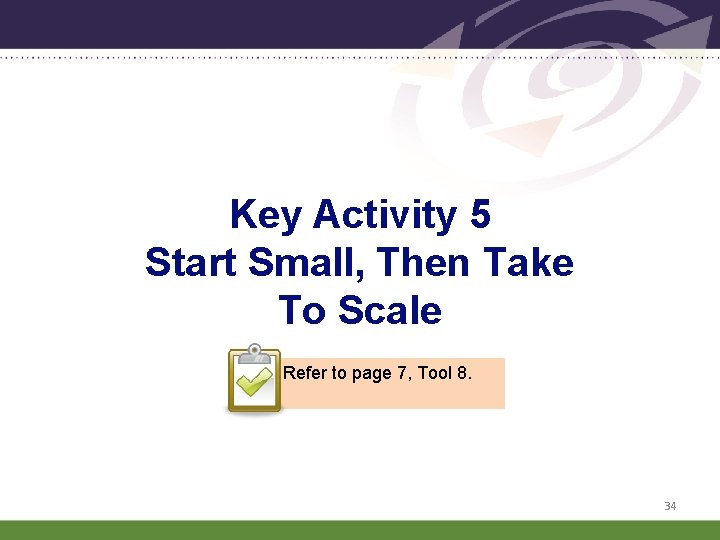 Key Activity 5 Start Small, Then Take To Scale Refer to page 7, Tool