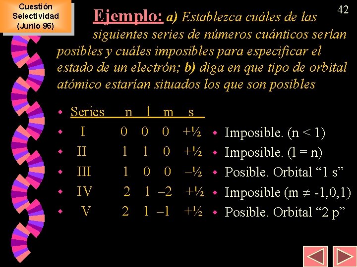 Cuestión Selectividad (Junio 96) Ejemplo: a) Establezca cuáles de las 42 siguientes series de