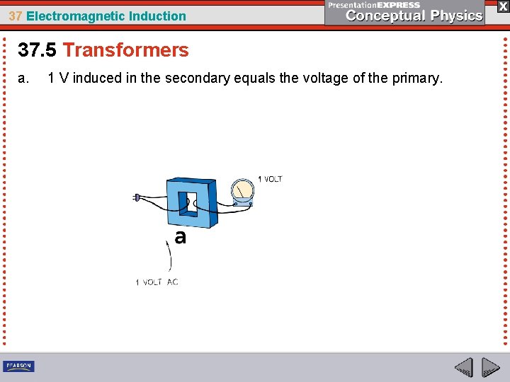 37 Electromagnetic Induction 37. 5 Transformers a. 1 V induced in the secondary equals