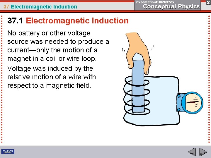 37 Electromagnetic Induction 37. 1 Electromagnetic Induction No battery or other voltage source was