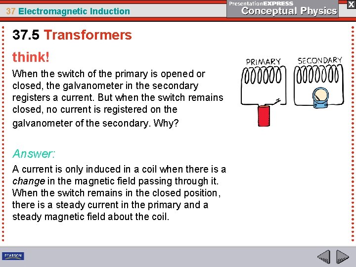 37 Electromagnetic Induction 37. 5 Transformers think! When the switch of the primary is