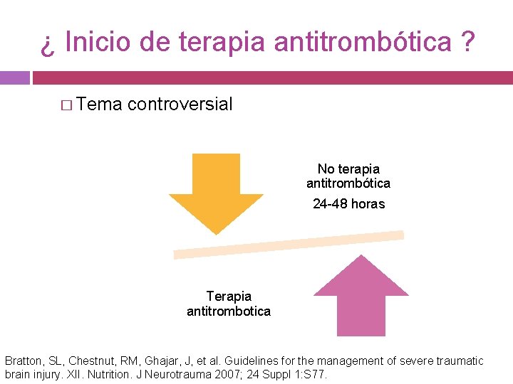 ¿ Inicio de terapia antitrombótica ? � Tema controversial No terapia antitrombótica 24 -48