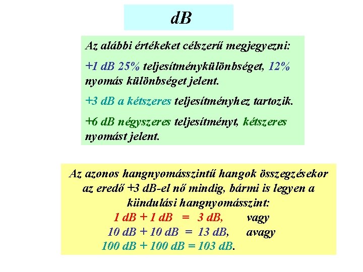 d. B Az alábbi értékeket célszerű megjegyezni: +1 d. B 25% teljesítménykülönbséget, 12% nyomás