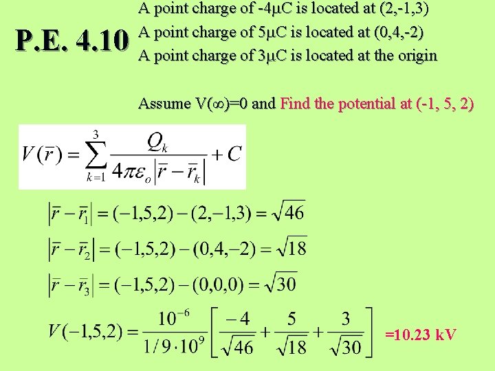 P. E. 4. 10 A point charge of -4 m. C is located at