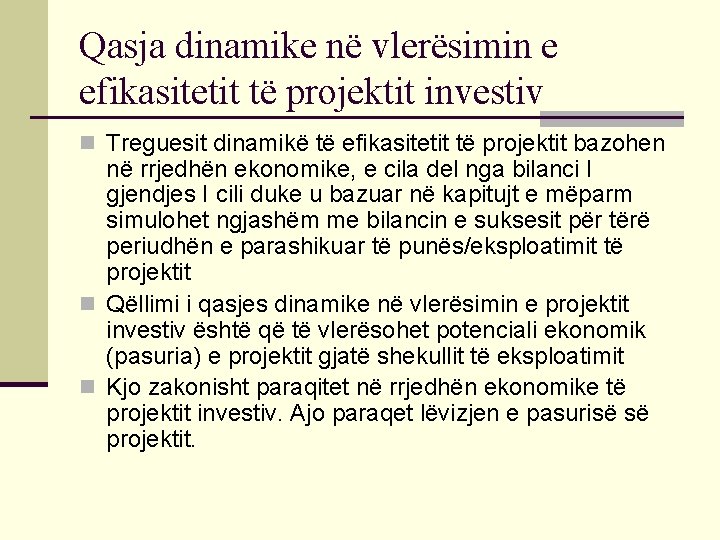 Qasja dinamike në vlerësimin e efikasitetit të projektit investiv n Treguesit dinamikë të efikasitetit