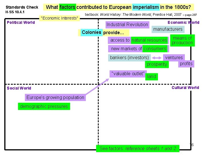 Standards Check What factors contributed to European imperialism in the 1800 s? H-SS 10.