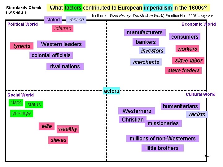 Standards Check What factors contributed to European imperialism in the 1800 s? H-SS 10.