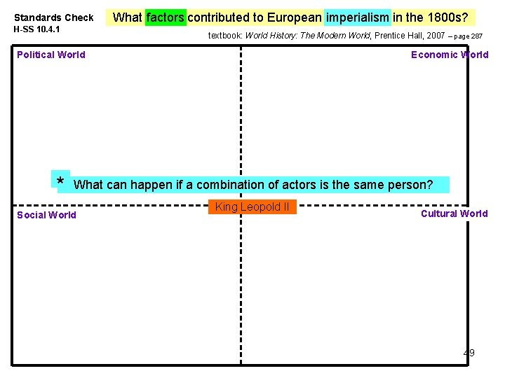 Standards Check H-SS 10. 4. 1 What factors contributed to European imperialism in the