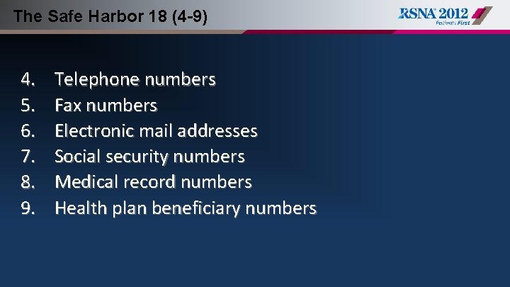 The Safe Harbor 18 (4 -9) 4. 5. 6. 7. 8. 9. Telephone numbers