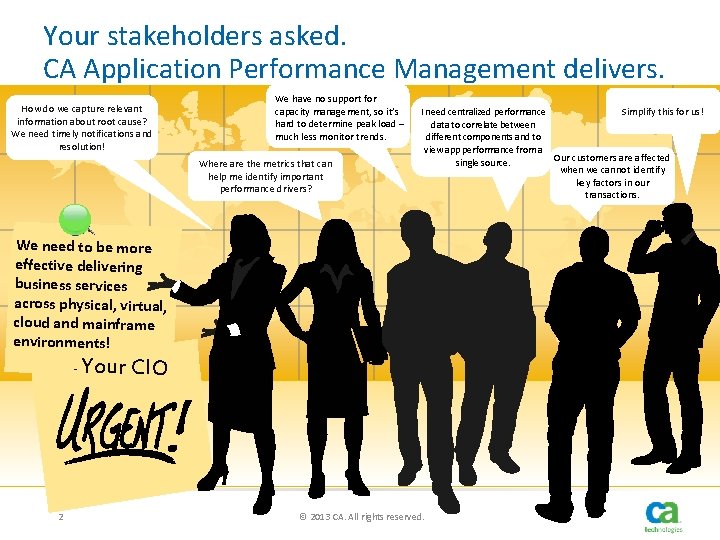 Your stakeholders asked. CA Application Performance Management delivers. How do we capture relevant information