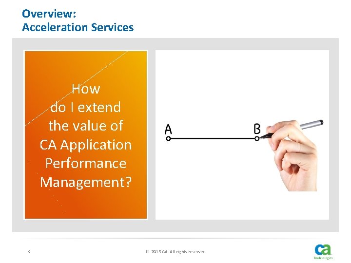 Overview: Acceleration Services How do I extend the value of CA Application Performance Management?