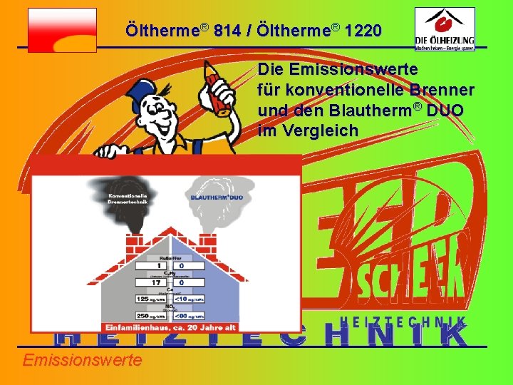 Öltherme® 814 / Öltherme® 1220 Die Emissionswerte für konventionelle Brenner und den Blautherm® DUO