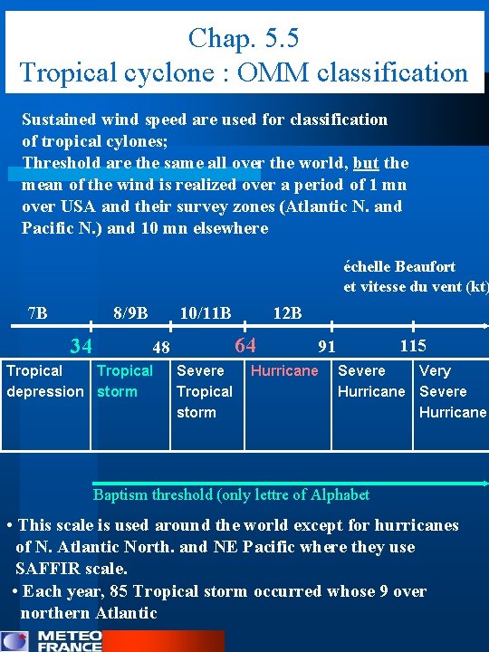 Chap. 5. 5 Tropical cyclone : OMM classification Sustained wind speed are used for