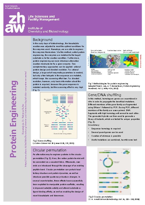 Biocatalysis, Dr. Rebecca Buller https: //www. zhaw. ch/de/lsfm/forschung/chemie-und-biotechnologie/ccbio-competence-center/ Protein Engineering Background In the early