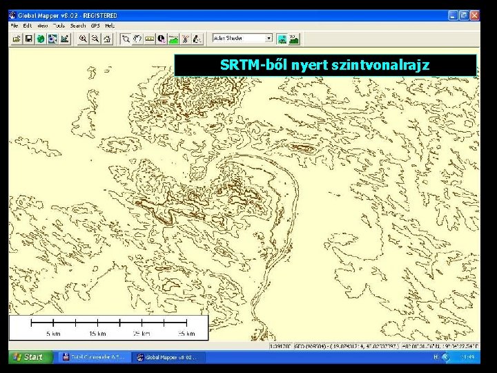 SRTM-ből nyert szintvonalrajz 