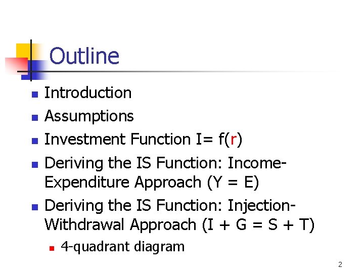 Islm Model Is Function 1 Outline N N