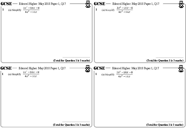 GCSE 1 Edexcel Higher: May 2018 Paper 1, Q 17 GCSE 1 (Total for GCSE 1 Edexcel Higher: May 2018 Paper 1, Q 17 GCSE 1 (Total for