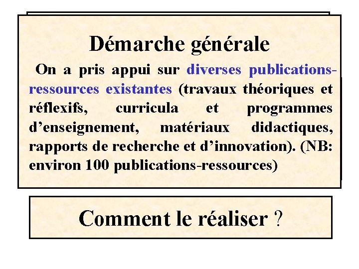 Un référentiel de compétences Démarche générale On a pris appui sur diverses publicationsressources existantes