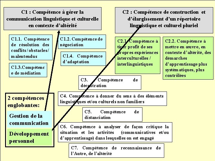 C 1 : Compétence à gérer la communication linguistique et culturelle en contexte d’altérité