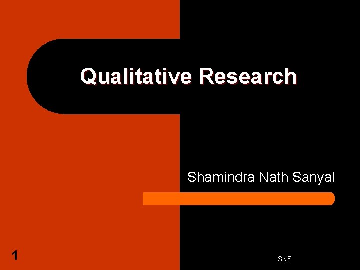 Qualitative Research Shamindra Nath Sanyal 1 SNS 