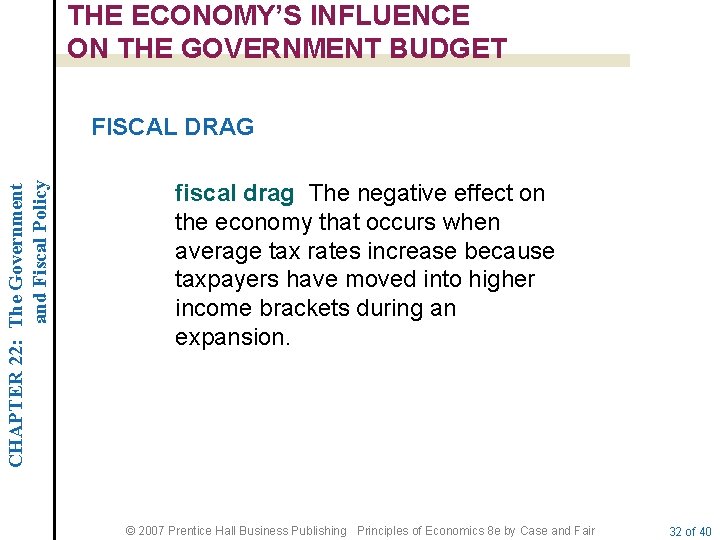 THE ECONOMY’S INFLUENCE ON THE GOVERNMENT BUDGET CHAPTER 22: The Government and Fiscal Policy