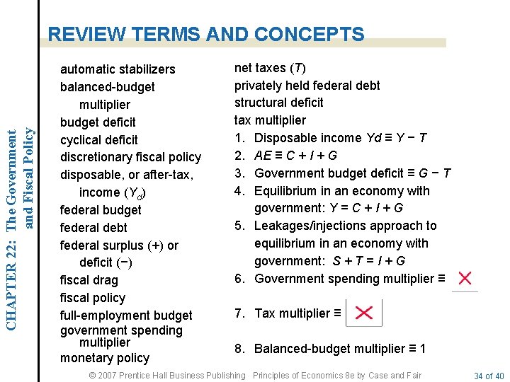 CHAPTER 22: The Government and Fiscal Policy REVIEW TERMS AND CONCEPTS automatic stabilizers balanced-budget