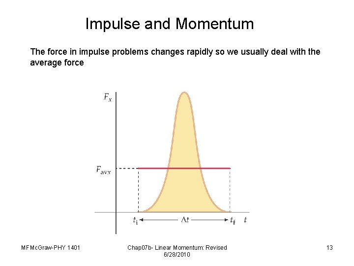 Impulse and Momentum The force in impulse problems changes rapidly so we usually deal