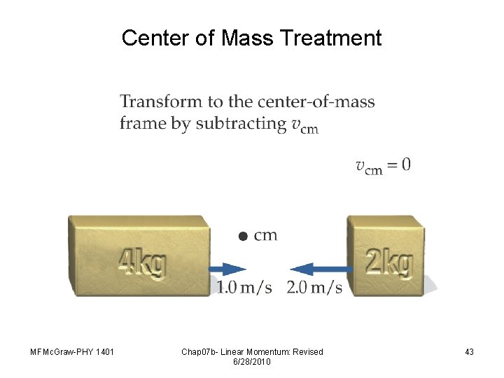 Center of Mass Treatment MFMc. Graw-PHY 1401 Chap 07 b- Linear Momentum: Revised 6/28/2010