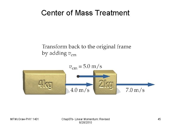 Center of Mass Treatment MFMc. Graw-PHY 1401 Chap 07 b- Linear Momentum: Revised 6/28/2010