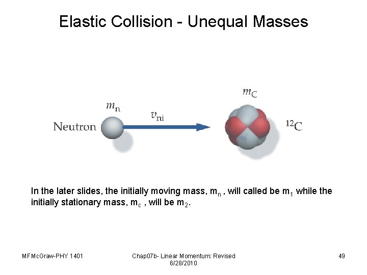Elastic Collision - Unequal Masses In the later slides, the initially moving mass, mn