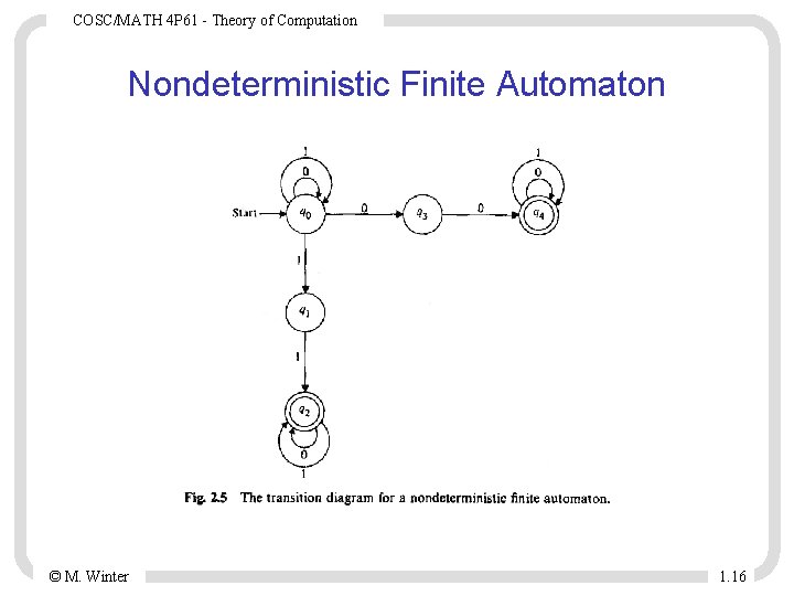 COSC/MATH 4 P 61 - Theory of Computation Nondeterministic Finite Automaton © M. Winter