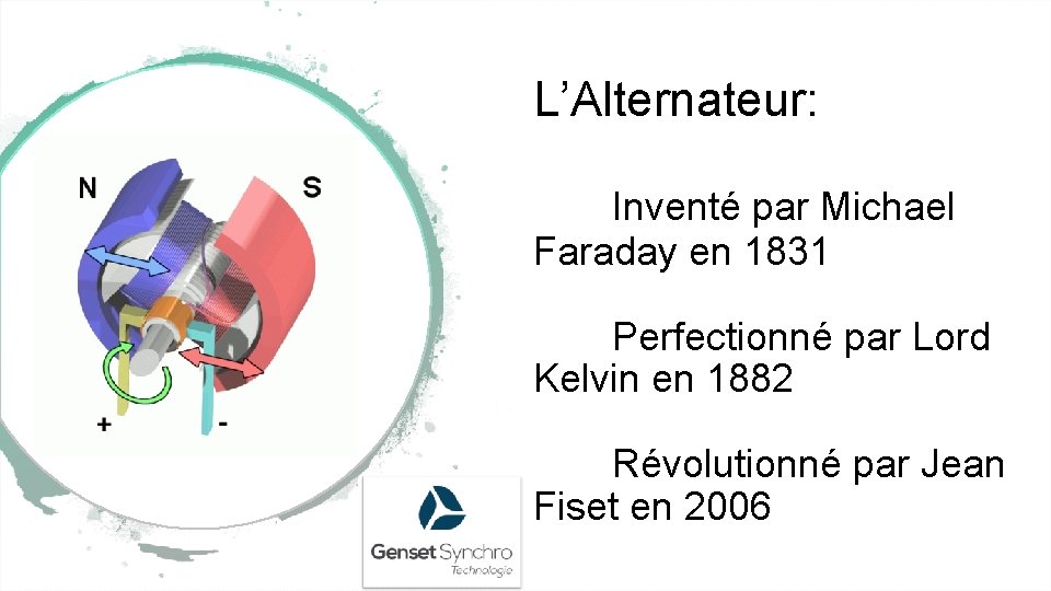 L’Alternateur: Inventé par Michael Faraday en 1831 Perfectionné par Lord Kelvin en 1882 Révolutionné