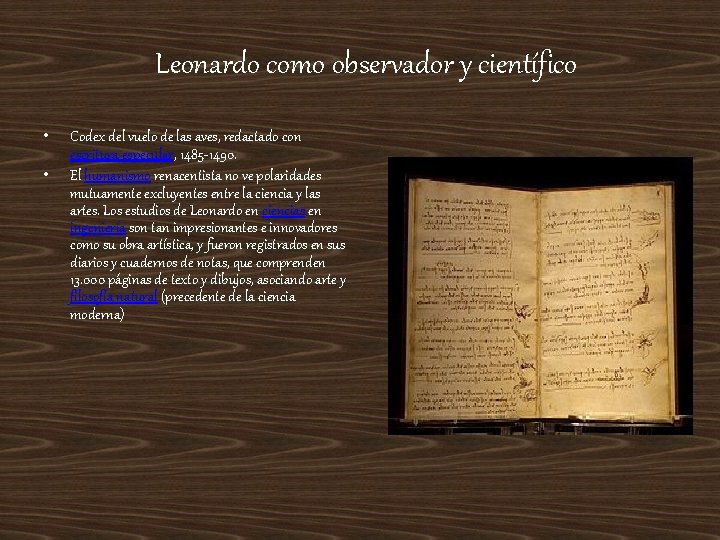 Leonardo como observador y científico • • Codex del vuelo de las aves, redactado