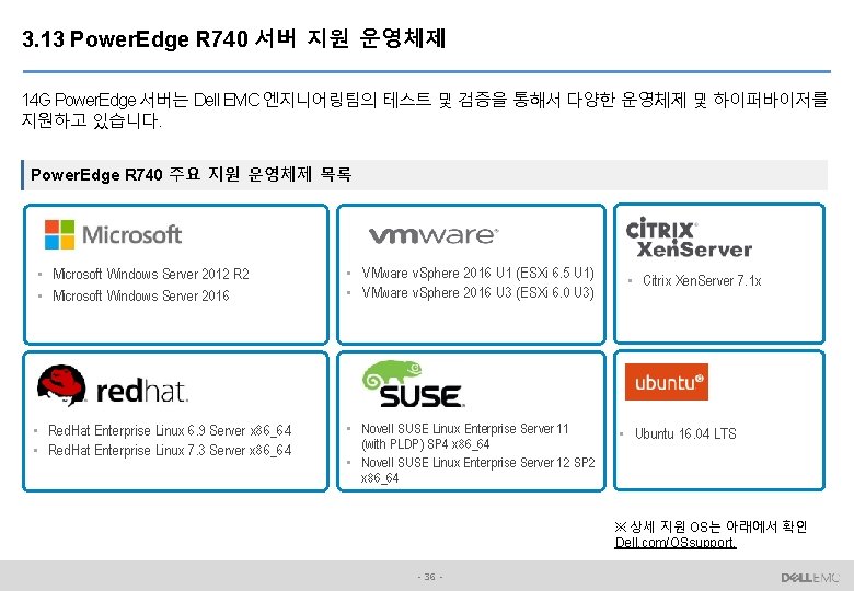 3. 13 Power. Edge R 740 서버 지원 운영체제 14 G Power. Edge 서버는