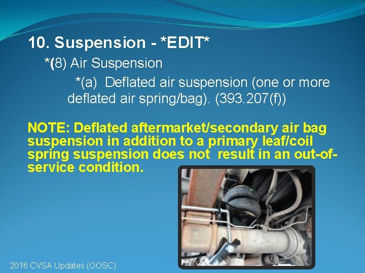 10. Suspension - *EDIT* *(8) Air Suspension *(a) Deflated air suspension (one or more