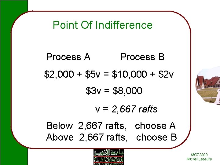 Point Of Indifference Process A Process B $2, 000 + $5 v = $10,