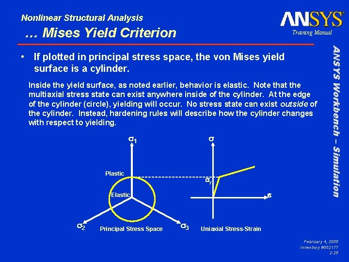 Nonlinear Structural Analysis … Mises Yield Criterion Training Manual Inside the yield surface, as