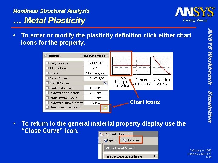 Nonlinear Structural Analysis … Metal Plasticity Training Manual Chart Icons • To return to